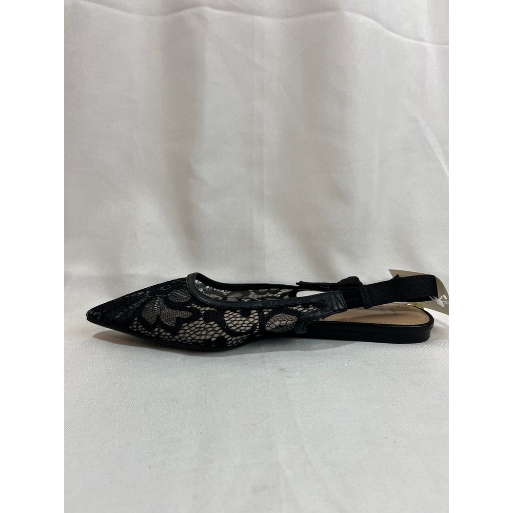 A New Day Womens Black Lace Pointed Toe Slingback Flats with Bow Detail Size 8 - Picture 4 of 6